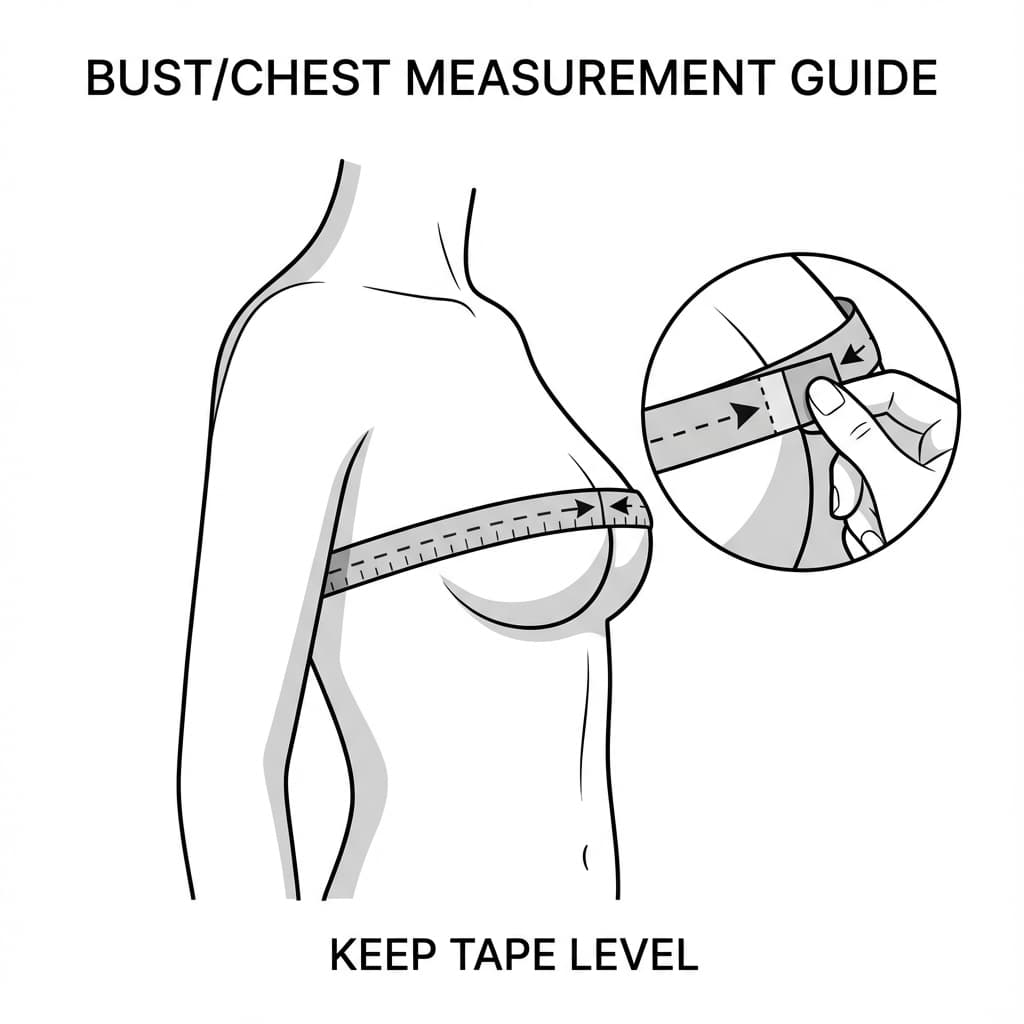 How to measure bust and chest circumference for clothing size - measuring tape around fullest part