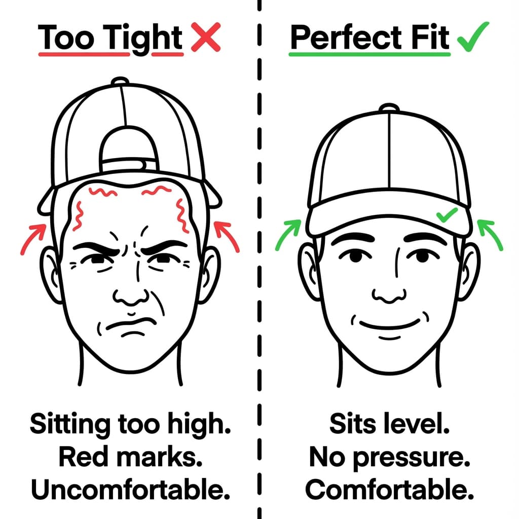 Comparison showing correct vs incorrect hat fit